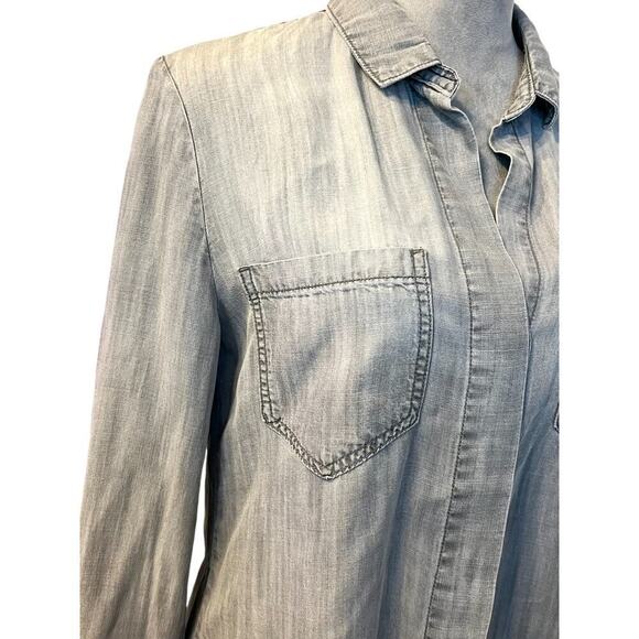Cloth & Stone Shirt Womens Small Gray Chambray High Low Split Back Button Down - Picture 5 of 9